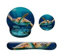 DOODLREAM 3-in-1 Mouse Pad with Wrist Rest Set, Sea Turtle Ocean Theme, Mouse Pad with Keyboard Wrist Support and Coaster, Ergonomic Design for Home Office Laptop Computer Desk Accessories