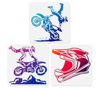 DOODLREAM 3 Pcs Motocross Racer and Helmet Stencils Template 30 x 30 cm Reusable Stencil for Painting on Motocross Car Wood Wall Fabric Glass Furniture Journal Scrapbook, DIY Craft Drawing Stencils