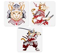 DOODLREAM 3 Pcs Samurai Cat Stencils Template 30 x 30 cm Reusable Plastic Stencil for Painting on Wood Wall Fabric Glass Canvas Journal, DIY Home Decor or Craft Drawing Stencils