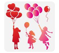 DOODLREAM 3 Styles Flying Balloon Girl Stencil for Painting, 30×30cm Reusable Banksy Graffiti Stencil Drawing Template, DIY Craft Paint Template for Wall Home Decor Wood Burning Journal Fabric