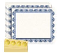 Doodlream 30 Pcs Blue Border Blank Certificate Paper for Achievement Completion Award with 32 Pcs Gold Foil Stickers, 20 x 25 cm Business School Diploma Graduation Sport Achievement Certificate Paper