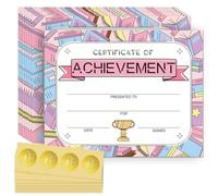 Doodlream 30 Pcs Books Border Certificate of Achievement Completion Award Recognition Paper with 32 Pcs Gold Foil Stickers, 20 x 25 cm Blank Primary School Kindergarten Diploma Graduation Certificate