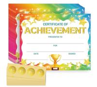 Doodlream 30 Pcs Colorful Certificate of Achievement Completion Award Recognition Paper with 32 Pcs Gold Foil Stickers, 25 x 20 cm Blank Student Study Sport Award Preschool Diploma Certificates