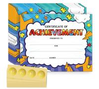 Doodlream 30 Pcs Comic Style Certificate Paper for Achievement with 32 Pcs Gold Foil Stickers, 20 x 25 cm Certificate Paper for Business Schools Diploma Graduation Sports Achievement Teacher Supplies