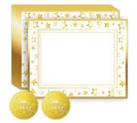 Doodlream 30 Pcs Glittering Gold Foil Stars Border Certificate Paper with 32 Pcs Gold Foil Stickers, 20 x 25 cm Blank Certificate Paper for Business School Diploma Graduation Sports Achievement