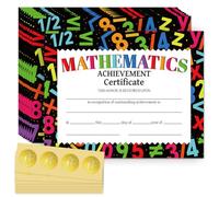 Doodlream 30 Pcs Mathematic Achievement Certificate Paper for Students with 32 Pcs Gold Foil Stickers, 20 x 25 cm Math Recognition Certificate Paper for Primary School Kindergarten Teacher Supplies