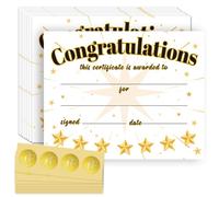 Doodlream 30 Pcs Stars Certificate Paper of Achievement with 32 Pcs Gold Foil Stickers, 20 x 25 cm Congratulations Certificate Paper for Office Kindergarten Awards Graduation Preschool Diploma