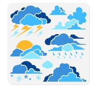 DOODLREAM 30 x 30cm Clouds Wall Stencil Templates, Reusable Plastic Lightning Rain Cloud Stencils for Painting on Wood Wall Floor Tile Fabric Glass Furniture, Snow Sunrise DIY Home Decor Template