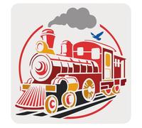 DOODLREAM 30 x 30cm Old Steam Train Wall Stencil Templates, Steam Engine Reusable Plastic Stencils for Painting on Wood Floor Tile Fabric Glass Furniture, DIY Home Decor Template