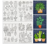 DOODLREAM 30Pcs Bonsai Cactus Embroidery Pattern Stabilizers, 8.3”x11.7” Potted Cacti Water Soluble Stick and Stitch Embroidery Stickers, 4 Sheets Cactus Hand Sewing DIY Embroidery Transfer Paper