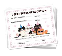 Doodlream 30Pcs Cat Adoption Certificates, 25x20cm Pink Blank Award for Pet Adoption Party Decoration, Cute Cat Certificate Paper