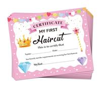 Doodlream 30Pcs First Haircut Certificates, 25x20cm Blank Pink Award for Haircut Experience, Cartoon Pattern Certificate Paper for Hair Salon and Barbershop