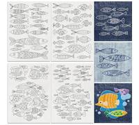 DOODLREAM 30Pcs Fish Water Soluble Hand Sewing Stabilizers, 21 x 29.7cm Sea Animal Minimalist Embroidery Pattern Stabilizer, 4 Sheets Line Fish Stick and Stitch Embroidery Paper Sticker