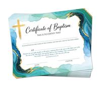 Doodlream 30Pcs Watercolor Baptismal Certificates, 25x20cm Blank Gold Elegant Adult Dedication Award, Certificate Paper for Churches & Special Occasions