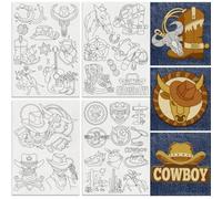 DOODLREAM 31Pcs Western Cowboy Embroidery Pattern Stabilizers, 8.3"x11.7" Skull Cowboy Water Soluble Stick and Stitch Embroidery Stickers, 4 Sheets Vintage Hand Sewing DIY Embroidery Paper