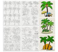 DOODLREAM 35Pcs Coconut Trees Water Soluble Hand Sewing Stabilizers, 21 x 29.7cm Seaside Beach Embroidery Pattern Stabilizer, 4 Sheets Summer Stick and Stitch Embroidery Paper Sticker
