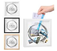 Doodlream 3PCS 8" x 8" Ticket Shadow Box Frame, "Life is a Collection of Moments" Memory Box with Top Slot, Wooden Keepsake Display Case for Concert Tickets, Movie Stubs, Travel Memories and Photos