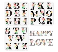 DOODLREAM 3Pcs A-Z Flower Alphabet Stencils for Painting, 25×25cm Reusable Plastic Floral Letter Stencil Drawing Templates, DIY Craft Paint Templates for Wall Home Decor Wood Burning Card Journal