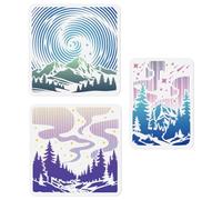 DOODLREAM 3Pcs Aurora Stencils for Painting, Reusable Northern Lights Stencil Drawing Templates, Mountain Forest Landscape DIY Craft Paint Templates for Wall Home Decor Wood Burning Canvas Fabric
