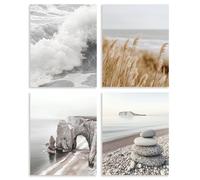 DOODLREAM 4 Pack Beach and Reed Unframed Waterproof Canvas Wall Relaxing Art Decor, 8" x 10" Ocean Landscape Canvas Wall Poster for Home Office Bathrooms Library Bedrooms Living Room Decor
