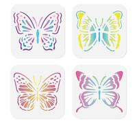 DOODLREAM 4 Pack Butterfly Animal Pattern Stencils for Painting on Wall 20 x 20cm Reusable Plastic Butterfly Stencil for Painting on Wood Fabric, DIY Home Decor Craft Stencil