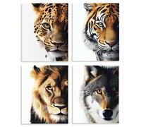 DOODLREAM 4 Pack Unframed Waterproof Animal's Face Decors Canvas Wall Art Tiger Lion Wolf's Head 8 x 10 Inch Canvas Wall Posters for Home Room Office Decoration Gift