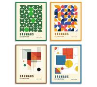DOODLREAM 4 Pack Unframed Waterproof Bauhaus Art Modern Geometric Canvas Wall Art Decors 8 x 10 Inch Canvas Artwork Wall Posters for Home Office Bathroom Decor Gift