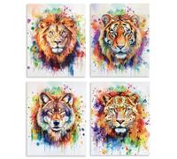 DOODLREAM 4 Pack Unframed Waterproof Colorful Animal Head Decors Canvas Wall Art Lion Tiger Wolf 8 x 10 Inch Canvas Wall Posters for Living Room Bedroom Office Decor