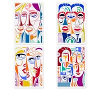 DOODLREAM 4 Pcs Abstract Face Stencils Template 29.7 x 21 cm Reusable Plastic Geometric Art Stencil for Painting on Wood Wall Fabric Glass Canvas, DIY Home Decor or Craft Drawing Stencils