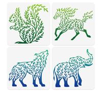 DOODLREAM 4 Pcs Animal Shape Vine Stencils Template 30 x 30 cm Reusable Plastic Stencil for Painting on Wood Wall Fabric Glass Canvas Furniture, DIY Home Decor or Craft Drawing Stencils