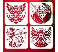 DOODLREAM 4 Pcs Christmas Angel Wall Stencils Template 20x20 cm Reusable Plastic Fairy Stencil Painting on Wood Wall Floor Fabric Glass Furniture, Little Angel Pattern DIY Home Decor Craft Stencil