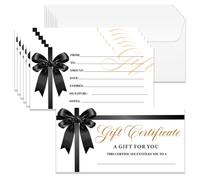 Doodlream 40 Sets Blank Gift Certificates for Business with Envelopes 17 x 8.5 cm Black Bow Gift Cards Vouchers for Holiday Birthday Spa Beauty Makeup Salon, Work Gift Card