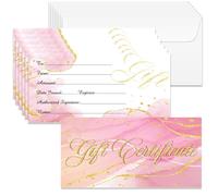 Doodlream 40 Sets Gift Certificate for Business, Blank Gift Cards Certificates with Envelopes, 17 x 8.5 cm Pink Marble Cards Vouchers for Holiday Birthday Restaurant Spa Beauty Makeup Hair Salon