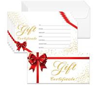 Doodlream 40 Sets Gift Certificate for Business, Blank Gift Cards Certificates with Envelopes, 17 x 8.5 cm Red Bow Cards Vouchers for Holiday Birthday Restaurant Spa Beauty Makeup Hair Salon