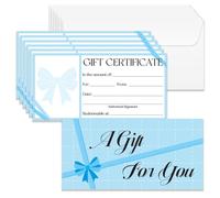 Doodlream 40 Sets Gift Certificate for Business, Blue Bow Blank Gift Cards Certificates with Envelopes, 17 x 8.5cm Blue Border Cards Vouchers for Holiday Birthday, Restaurant, Spa Makeup Salon