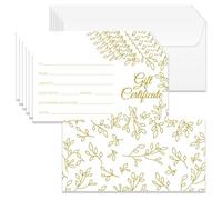 Doodlream 40 Sets Gift Certificate for Business, Golden Leaves Blank Gift Cards Certificates with Envelopes, 17 x 8.5cm White Gold Cards Vouchers for Holiday Birthday, Restaurant, Spa Makeup Salon