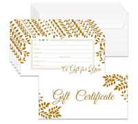 Doodlream 40 Sets Gift Certificate for Business, Leaves Blank Gift Cards Certificates with Envelopes, 17 x 8.5cm Gold Border Cards Vouchers for Holiday Birthday, Restaurant, Spa Makeup Salon