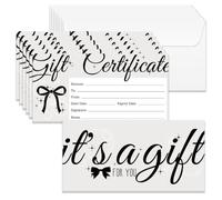 DOODLREAM 40 Sets Gift Certificate for Business, Light Gray Blank Gift Cards Certificates with Envelopes, 17 x 8.5cm Black Bow Cards Vouchers For Holiday Birthday, Restaurant, Spa Makeup Salon