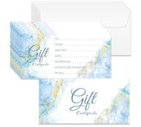 Doodlream 40Pcs Blue Marble Gift Certificates, 17x8.5cm Blank Gift Cards for Business, Custom Client Vouchers with Envelopes for Birthday, Spa, Massage and Salon