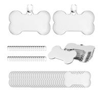 Doodlream 40PCS Bulk Personalized Dog ID Tags, Stainless Steel Bone Shaped Blank Pet Name Tags for Dogs and Cats, Large 1.96" Double-Sided Engravable Pet Tag with Split Rings, Mirror Polished