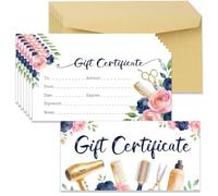 Doodlream 40Pcs Hair Salon Gift Certificates, 17x8.5cm Blank Flowers Gift Cards with Envelopes for Business, Custom Client Vouchers for Salon Birthday Spa and Massage