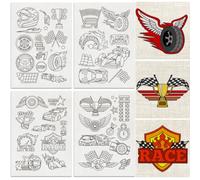 DOODLREAM 40Pcs Racing Accessories Embroidery Pattern Stabilizers, 29.7 x 21 cm Water Soluble Stick and Stitch Embroidery Sticker, 4 Sheets Hand Sewing DIY Embroidery Paper