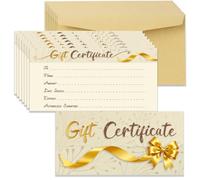 Doodlream 40Pcs Ribbon Gift Certificates, 17x8.5cm Blank Yellow Gift Cards for Business, Custom Client Vouchers with Envelopes for Birthday, Spa, Massage and Salon