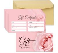 Doodlream 40Pcs Rose Flower Gift Certificates, 17x8.5cm Blank Pink Gift Cards for Business, Custom Client Vouchers with Envelopes for Massage, Salon, Birthday and Spa