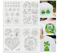 Doodlream 41Pcs Lucky Clover Water Soluble Hand Sewing Stabilizers, Saint Patrick's Day 29.7 x 21 cm Embroidery Pattern Stabilizer, 4 Sheets Stitch Embroidery Paper Sticker for Embroidery Beginners