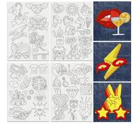 DOODLREAM 42Pcs Funny Embroidery Pattern Stabilizers, 8.3"x11.7" Magic Water Soluble Stick and Stitch Embroidery Stickers, 4 Sheets Daily Cute Hand Sewing DIY Embroidery Paper