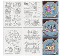DOODLREAM 42Pcs Sewing Embroidery Water Soluble Hand Sewing Stabilizers, 29.7 x 21 cm Embroidery Pattern Stabilizer, 4 Sheets Machine Tool Stick and Stitch Paper Sticker