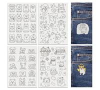 DOODLREAM 46Pcs Cartoon Dog Embroidery Pattern Stabilizers, 8.3”x11.7” Cute Puppy Dog Water Soluble Stick and Stitch Embroidery Stickers, 4 Sheets Dog Head Hand Sewing DIY Embroidery Transfer Paper