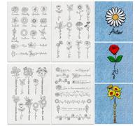 DOODLREAM 49Pcs Birth Month Flowers Water Soluble Hand Sewing Stabilizers, 29.7×21cm Floral Name Embroidery Pattern Stabilizer, 4 Sheets English Sentences Stick and Stitch Embroidery Paper Sticker