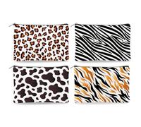 Doodlream 4Pcs Animal Print Canvas Makeup Bag - 23 x 15 cm Cosmetic Bags Travel Organizer Portable Accessories with Zipper
